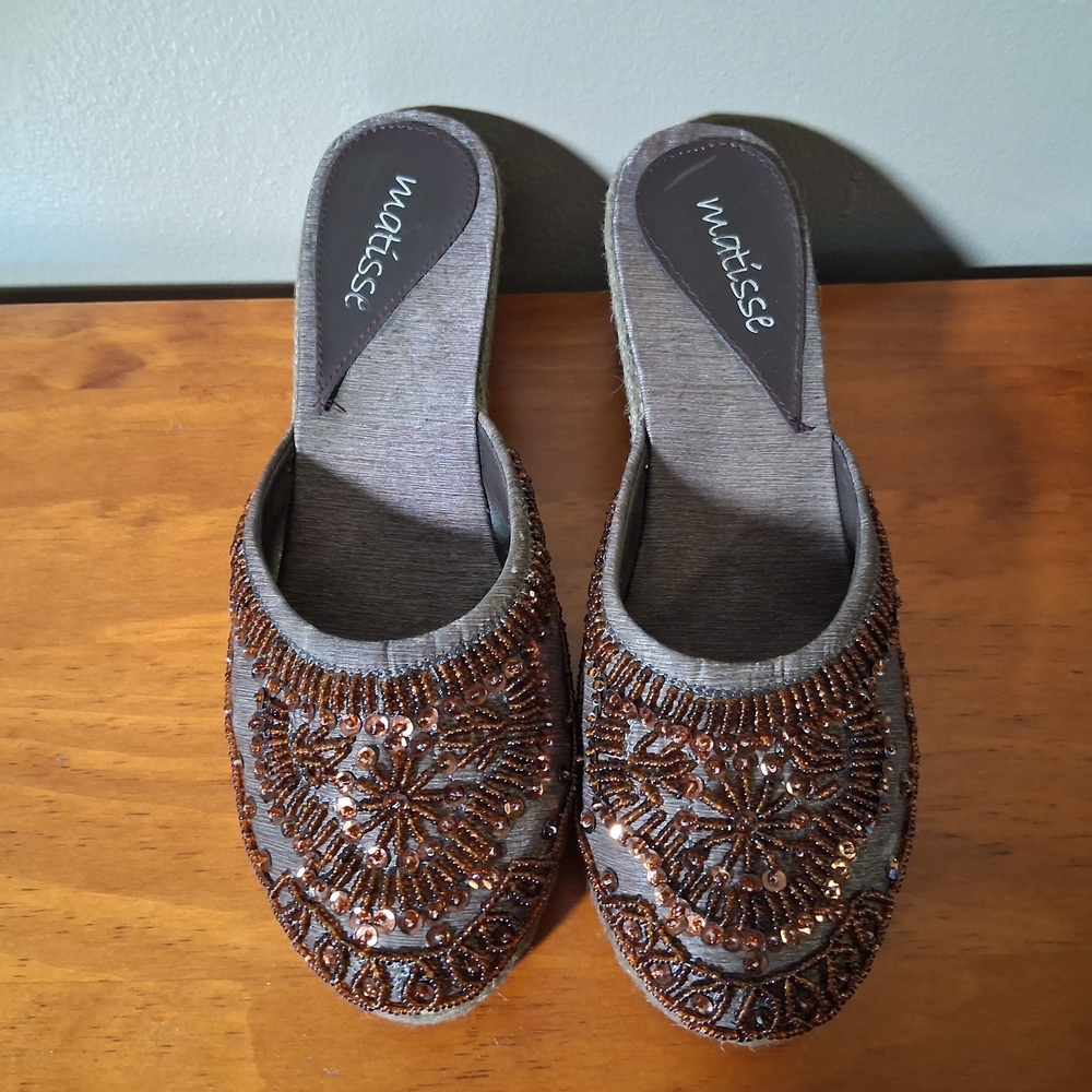 Matisse Women's Beaded Gray and Brown Mules